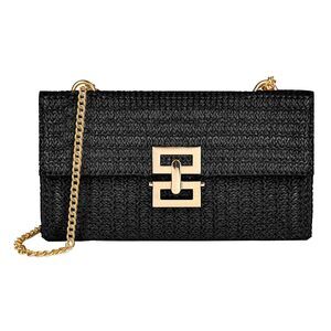 8037 Straw Chain Clutch Purses Woven Envelope Handbag Shoulder/Crossbody